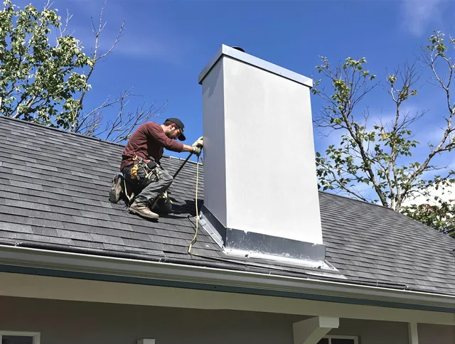 Brandon Chimney Sweep team member finishing chimney construction in Brandon, FL