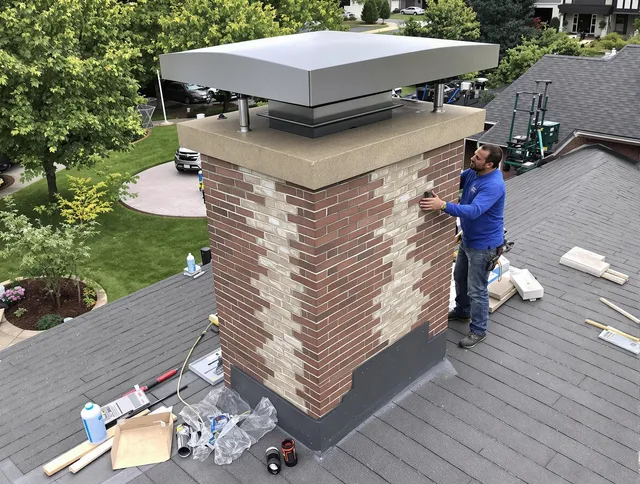 Brandon Chimney Sweep team working on a custom chimney remodel in Brandon, FL