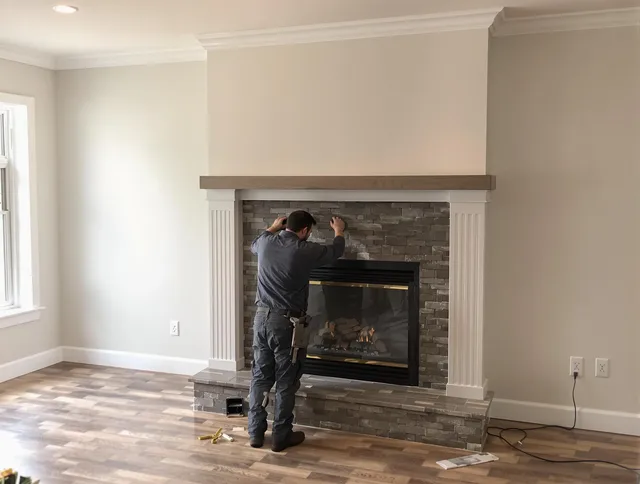 Brandon Chimney Sweep finishing a custom fireplace install in Brandon, FL